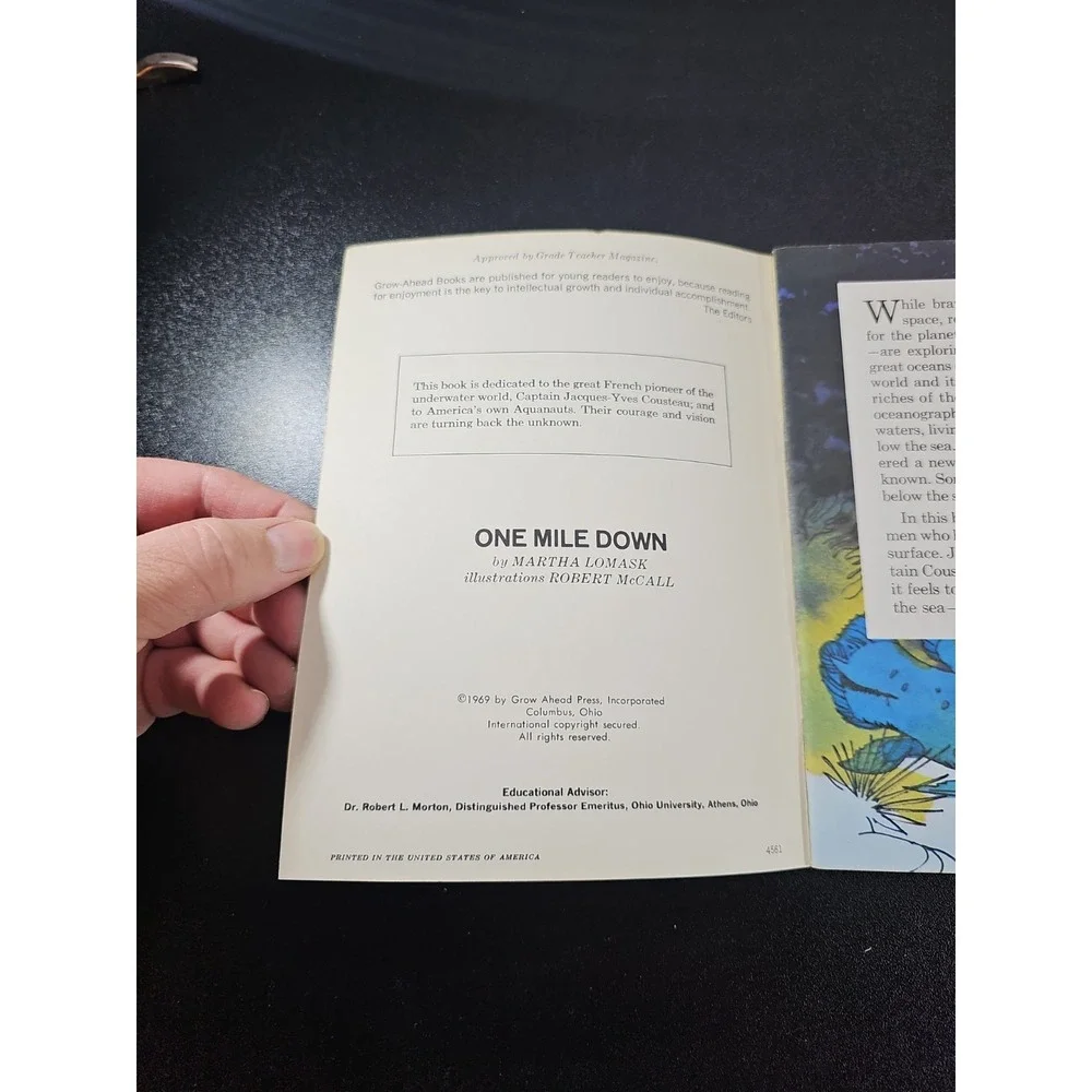 Vintage Picture Book - Grow Ahead Books One Mile Down 1969Oceanography‎ TWA